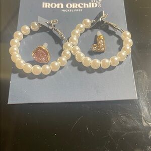 NWT Iron Orchid Studio Faux Pearl Hoop Earrings - Classic White/Silver